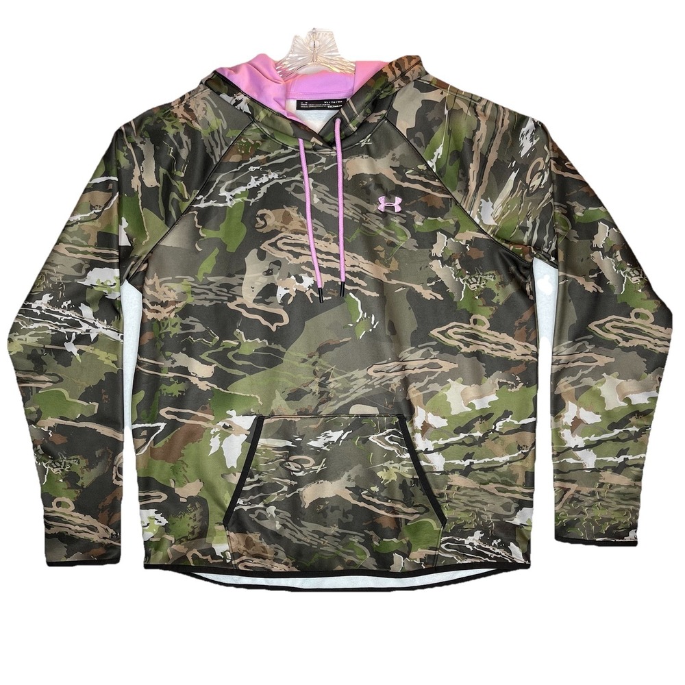 Under Armour Camo Hoodie Womens XL‎ Loose Fit Realtree Pink Coldgear